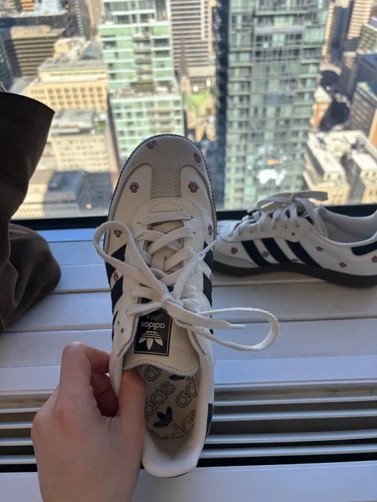 Adidas Samba White with Black Stripes and Purple Flower Accents - Picture 3 of 6